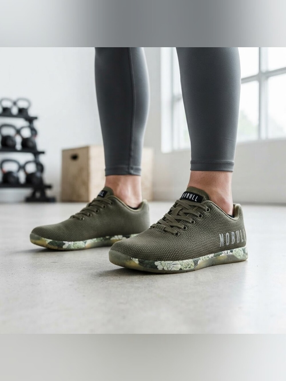 NOBULL Olive Knit Trainers with Floral-Camo Outsole